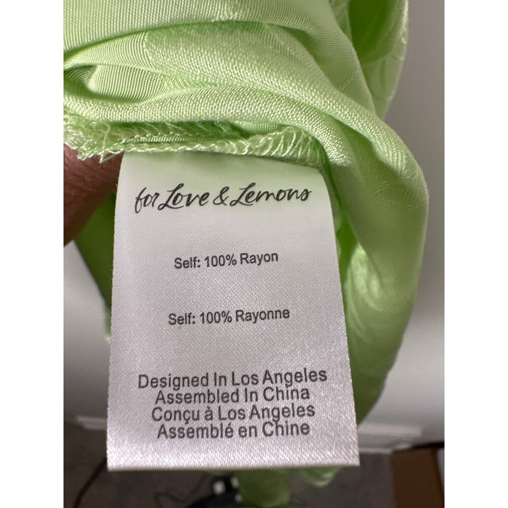 For Love & Lemons Ilana Midi Dress Green Womens Size S Satin Jacquard Side Split - Picture 9 of 10